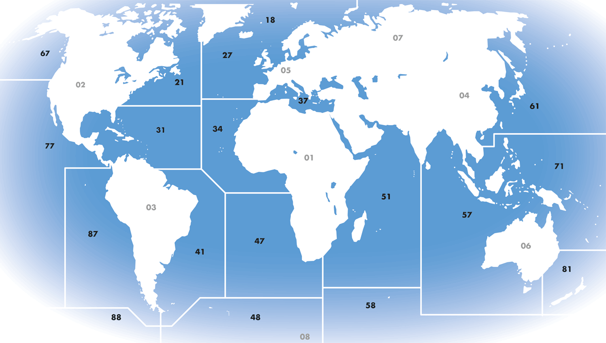 Fangzonen Weltkarte