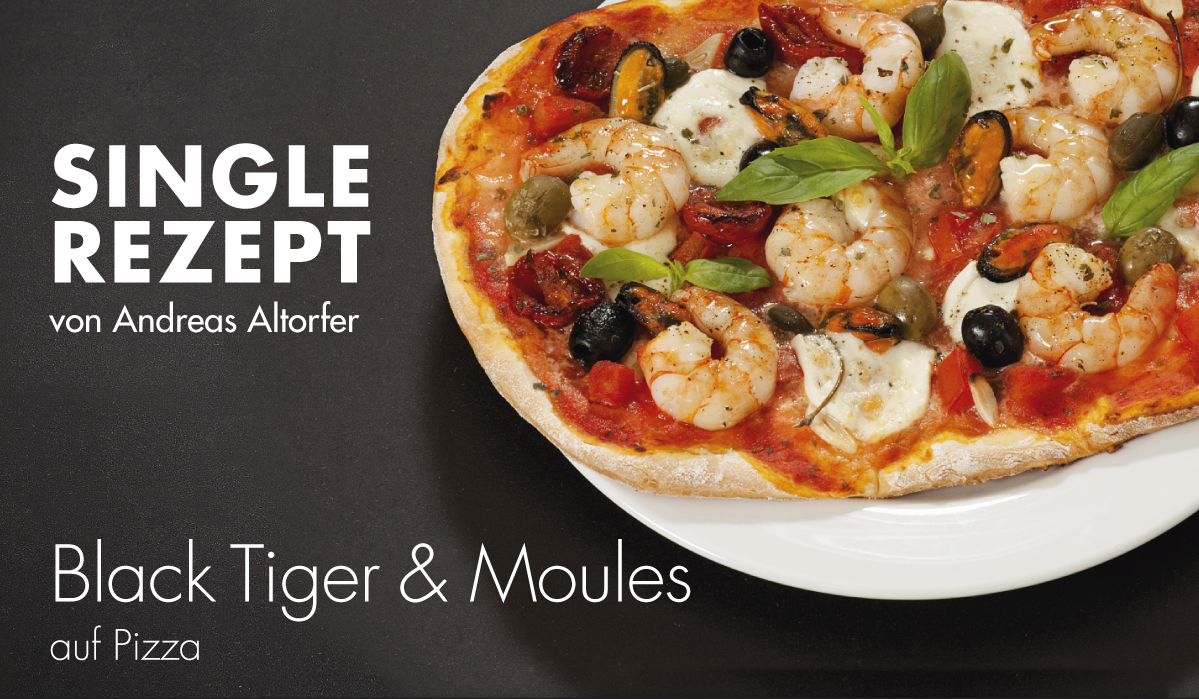 Black Tiger & Moules auf Pizza